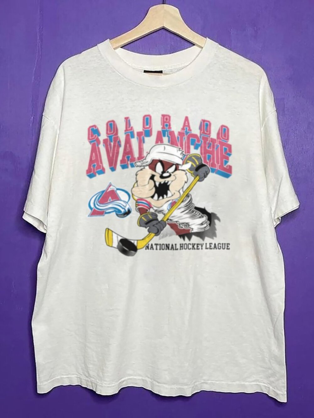 Vintage 1995 Taz Looney Tunes Colorado Avalanche NHL Shirt, Retro Hockey Shirt